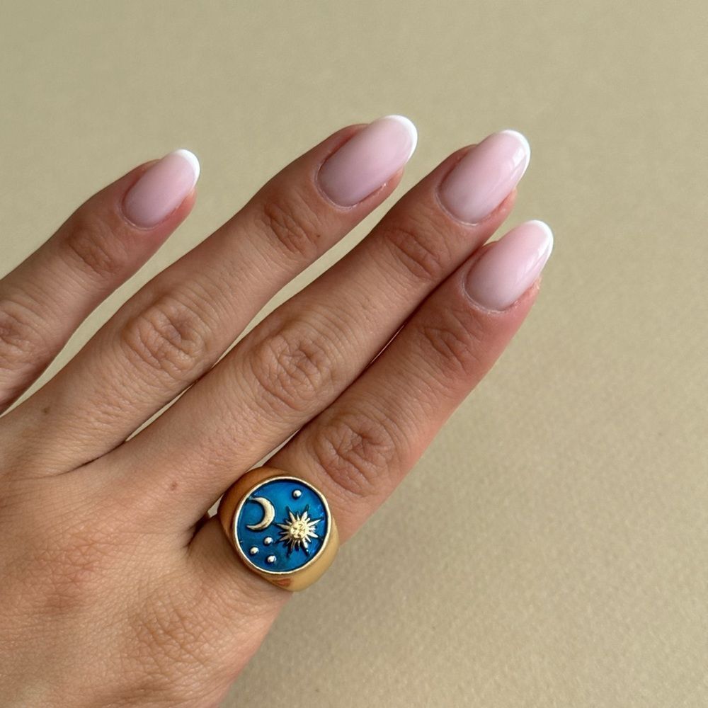 Free People Gold Sun & Moon Signet Ring with Blue Enamel - Picture 4 of 4